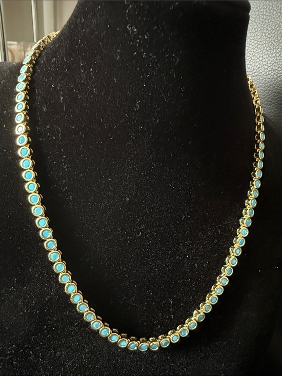 Adina Eden Jewelry - Adina Eden CZ Bezel Tennis Necklace with Turquoise Discs